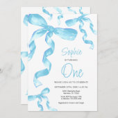 Invitation Birthday Blue Bow (Devant / Derrière)