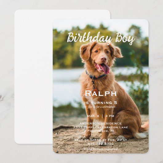 Invitation Birthday Boy Pet Photo Anniversaire Party (Devant / Derrière)