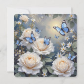 Invitation Birthday Butterflies On White Roses and Daisies (Dos)