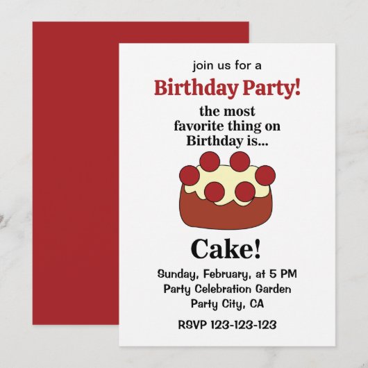 Invitation Birthday Cake Party (Devant / Derrière)