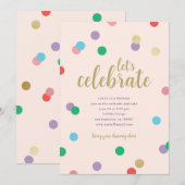 Invitation Birthday Confetti Peachy Pink Party Invite (Devant / Derrière)