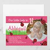 Invitation Birthday de petite Madame - coccinelles (Devant / Derrière)