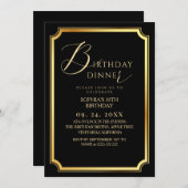 Invitation Birthday Dinner Modern & Minimal Black (Devant / Derrière)