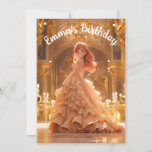 Invitation birthday, ginger princess in a gold ballgown<br><div class="desc">A cute kawaii gold princess design to make your birthday invitations stand out and bring sparkles in your little girl's eyes. With customizable balloons and cupcakes.</div>