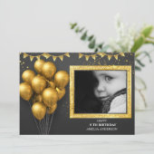 Invitation  Birthday Gold Silver Black Balloons (Debout devant)