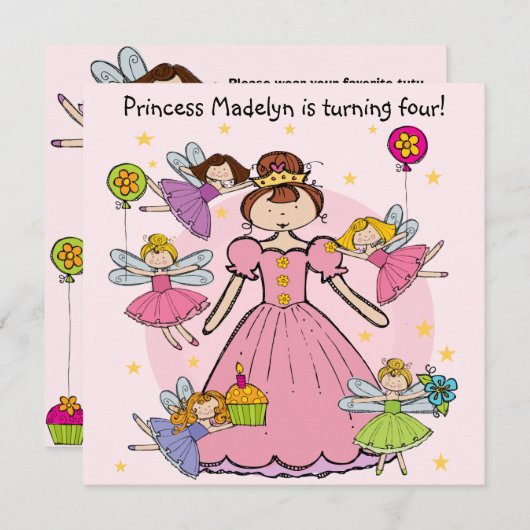 Invitation Birthday Invites féerique de princesse Customized (Devant / Derrière)