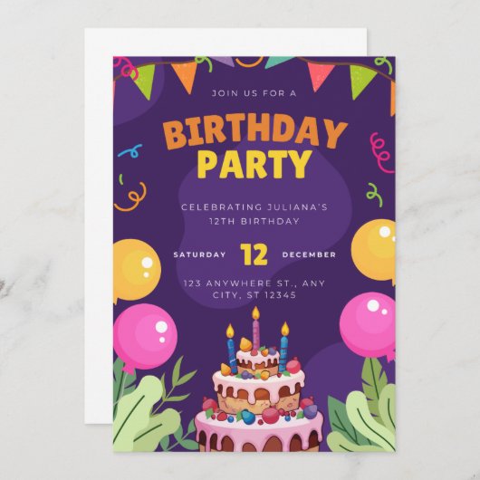 Invitation birthday party (Devant / Derrière)