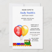 Invitation Birthday Party Balloons & Train  (Devant)
