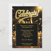 Invitation Birthday Party Celebrate Champagne Streamers Gold (Dos)