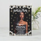 Invitation Birthday Party Diamond, & Pearl Photo Black (Debout devant)