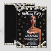 Invitation Birthday Party Diamond, & Pearl Photo Black (Devant / Derrière)