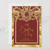 Invitation Birthday Party Regal Red Gold Lace Diamonds Gems (Devant)