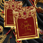 Invitation Birthday Party Regal Red Gold Lace Diamonds Gems