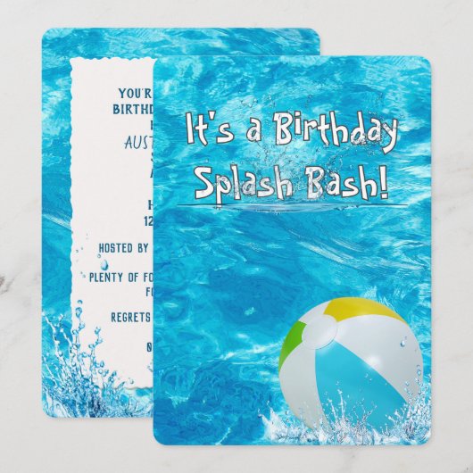 Invitation Birthday Party Swimming Pool (Devant / Derrière)