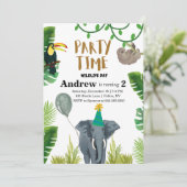 Invitation Birthday party wildlife jungle animals  (Debout devant)