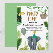 Invitation Birthday party wildlife jungle animals  (Devant / Derrière)