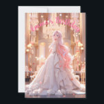Invitation Birthday Pink hair princess in a white ballgown<br><div class="desc">A cute kawaii princess design to make your birthday invitations stand out and bring sparkles in your little girl's eyes. With customizable balloons and cupcakes.</div>