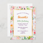 Invitation Birthday rose watercoloured florals (Devant / Derrière)