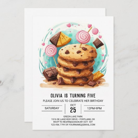 Invitation Biscuits Fille Enchantés Simple Anniversaire (Devant / Derrière)