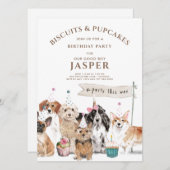 Invitation Biscuits & Pup Gâteaux Chien Fête d'anniversaire (Devant / Derrière)