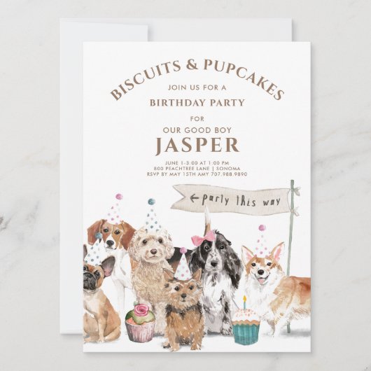 Invitation Biscuits & Pup Gâteaux Chien Fête d'anniversaire (Devant)