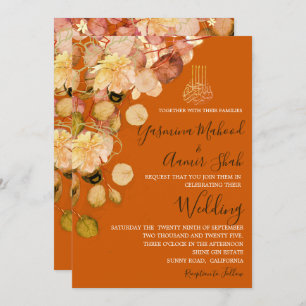 Invitation Bismillah islamique brûlé Orange Mariage floral