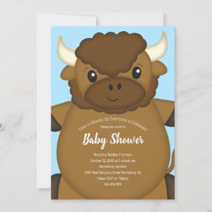 Invitation Bison Buffalo Baby shower Bleu