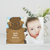Invitation Bison Buffalo Baby shower Bleu (Debout devant)