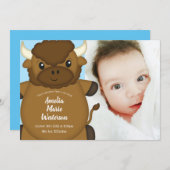 Invitation Bison Buffalo Baby shower Bleu (Devant / Derrière)