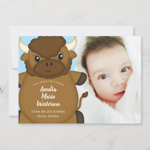 Invitation Bison Buffalo Baby shower Bleu