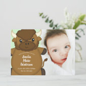 Invitation Bison Buffalo Baby shower vert (Debout devant)