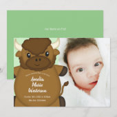 Invitation Bison Buffalo Baby shower vert (Devant / Derrière)