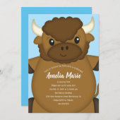 Invitation Bison Buffalo fête d'anniversaire Bleu (Devant / Derrière)