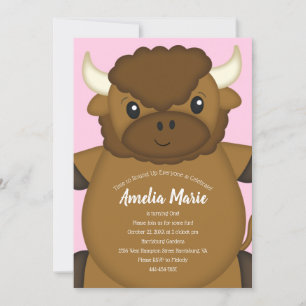 Invitation Bison Buffalo fête d'anniversaire rose