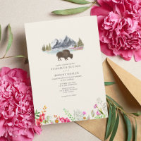 Bison de Buffalo Aquarelle Montagnes Mariage flora
