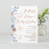 Invitation Bisous bleu beige floral Baby shower Bisous (Debout devant)