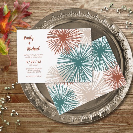 Invitation Bisque Turquoise Cuivre Abstrait Foncé Lumineux Da