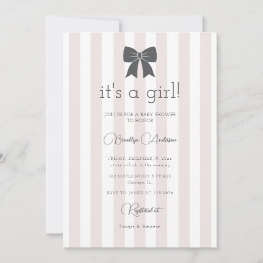 Invitation Bitty Bow C'est un Baby shower de fille (Devant)