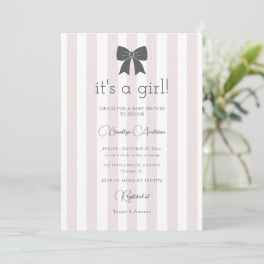 Invitation Bitty Bow C'est un Baby shower de fille (Debout devant)