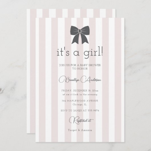 Invitation Bitty Bow C'est un Baby shower de fille (Devant / Derrière)
