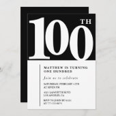 Invitation Black 100e anniversaire Elegant Chic (Devant / Derrière)