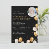 Invitation Black 100e anniversaire Gold Photo (Debout devant)