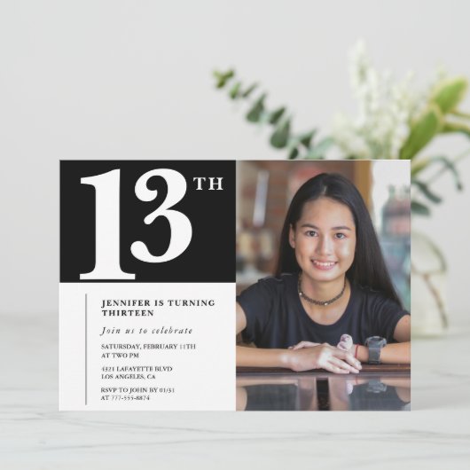 Invitation Black 13e anniversaire Chic Girls Photo (Debout devant)