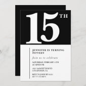 Invitation Black 15e anniversaire Elegant Chic Sim (Devant / Derrière)