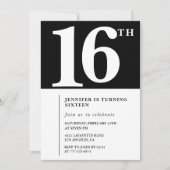 Invitation Black 16e anniversaire Elegant Chic Sim (Devant)