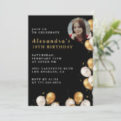 Invitation Black 18e anniversaire Gold Balloon Pho (Debout devant)