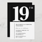 Invitation Black 19e anniversaire Elegant Chic Gir (Devant / Derrière)