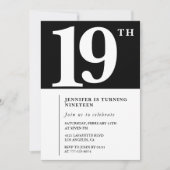 Invitation Black 19e anniversaire Elegant Chic Gir (Devant)