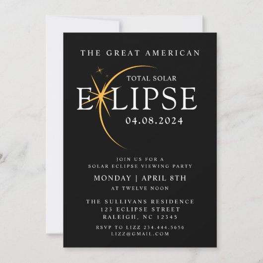 Invitation Black 2024 Total Solar Eclipse Viewing Party (Devant)
