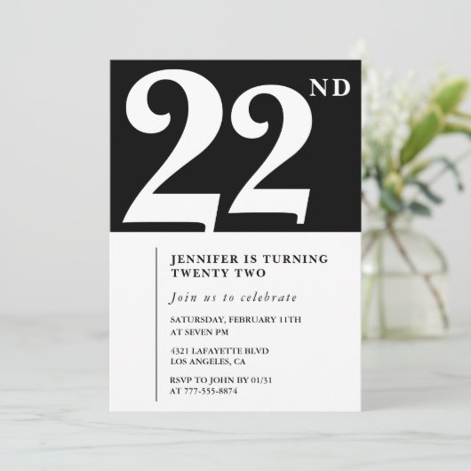 Invitation Black 22e anniversaire Elegant Chic Mod (Debout devant)